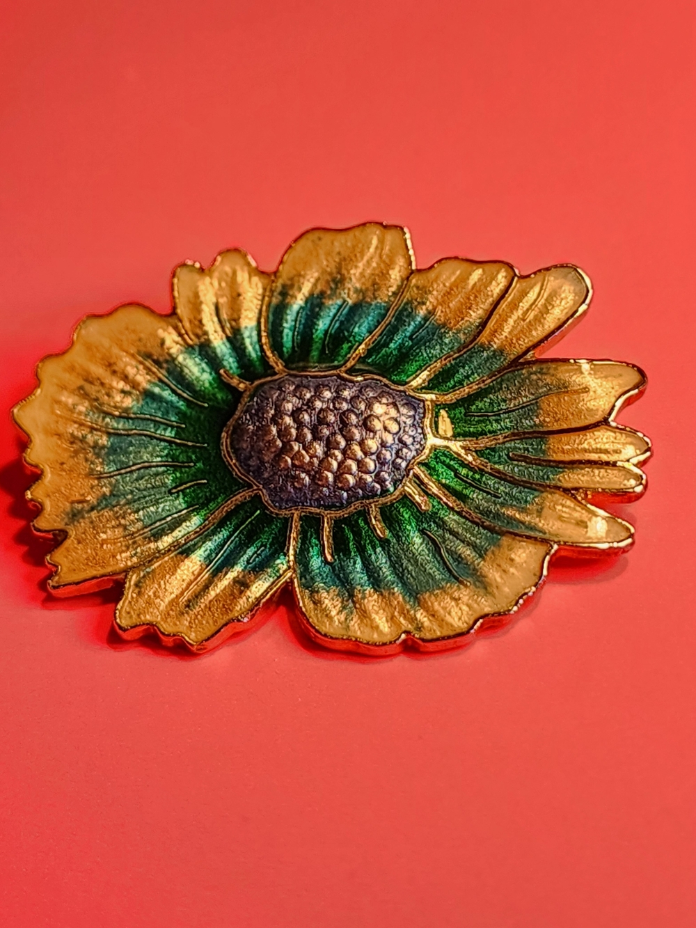 Gold and Green Flower Brooch - Women's Accessory